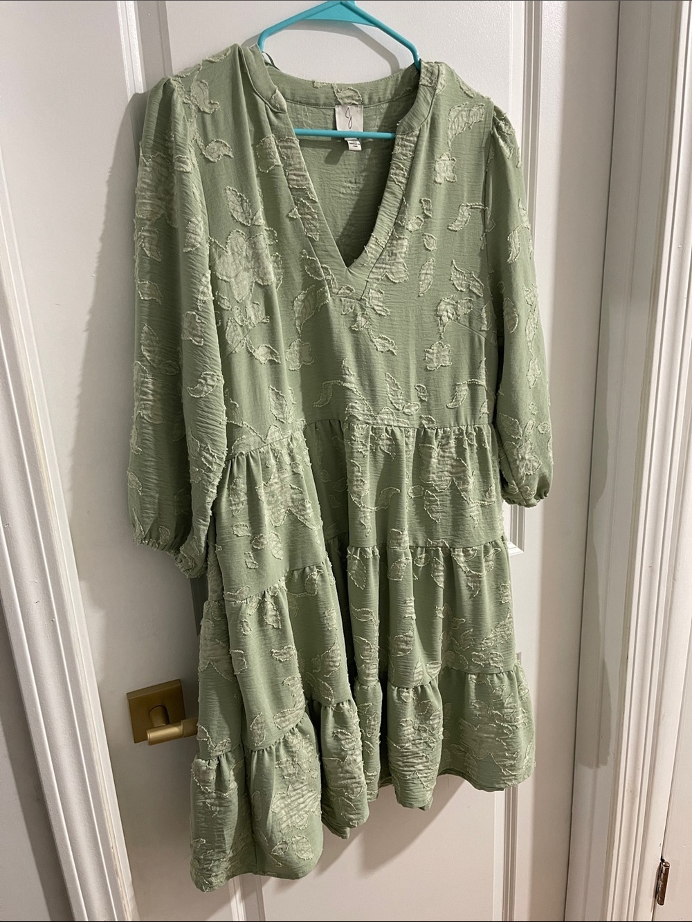 Joie Sage Green Textured V-Neck Tiered Midi Dress